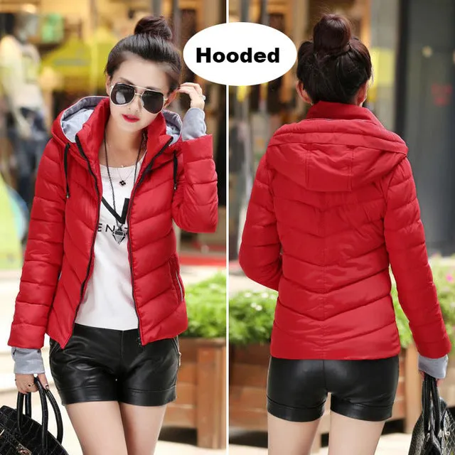 Winter Jacket Women Cotton Short Jacket 2017 New Girls Padded Slim Hooded Warm Parkas Stand Collar Coat Female Autumn Outerwear