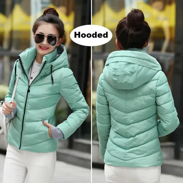 Winter Jacket Women Cotton Short Jacket 2017 New Girls Padded Slim Hooded Warm Parkas Stand Collar Coat Female Autumn Outerwear