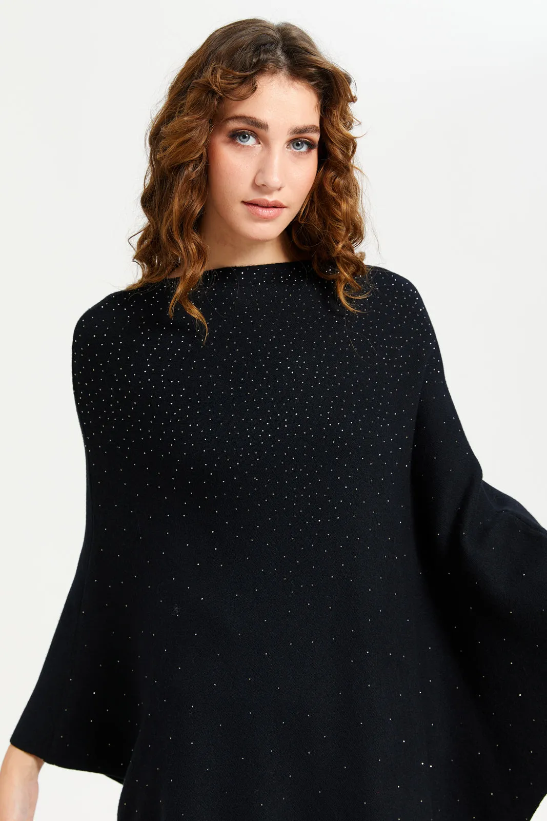 Women Black Asymmetrical Crew Neck Pullover