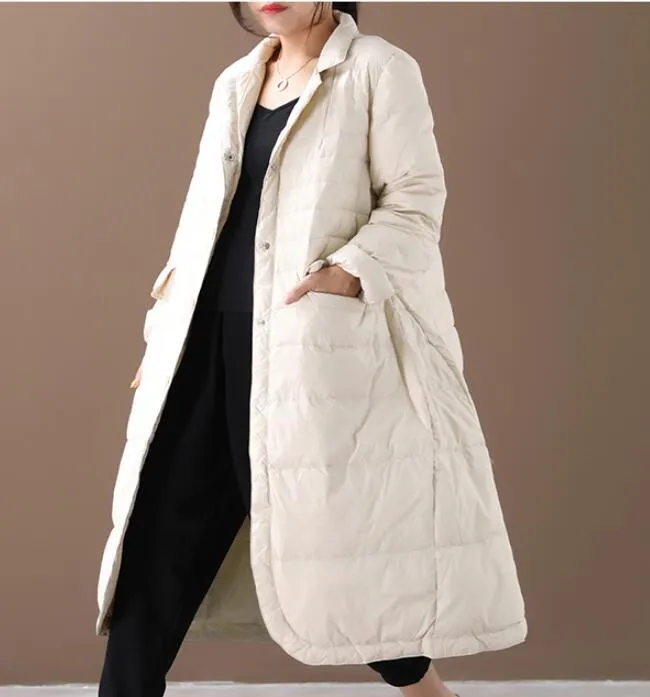 Women Winter A-line Puffer Coat,Loose Label Collar Down Jacket/2221