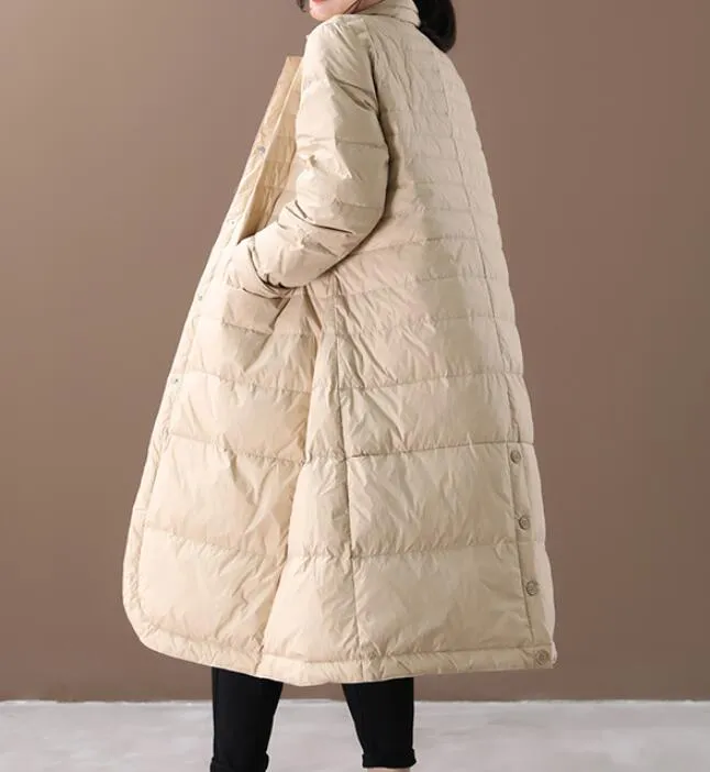 Women Winter A-line Puffer Coat,Loose Label Collar Down Jacket/2221