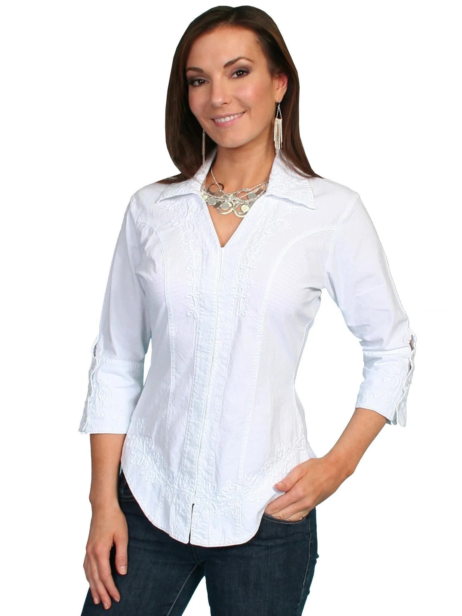 Women's Cantina Collection Top: Blouse with 3/4 Sleeves, White