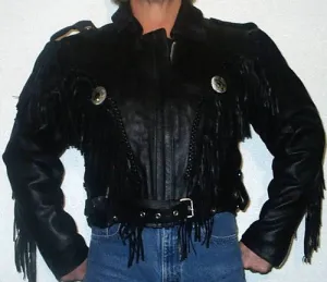 Women's Fringed Leather Jacket with Concho