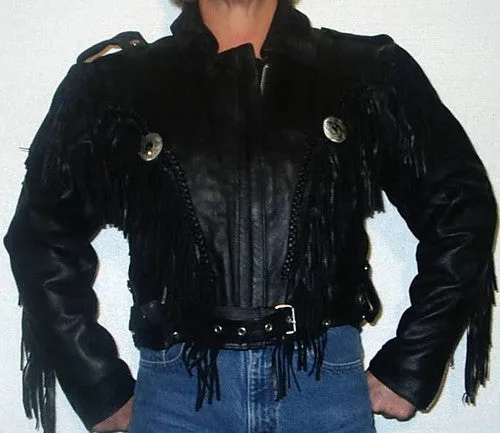 Women's Fringed Leather Jacket with Concho